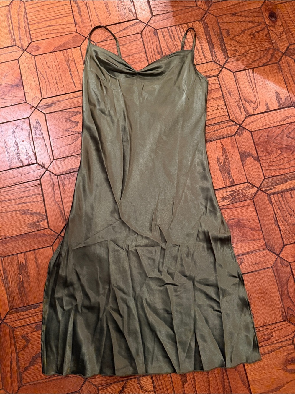Olive Green Slip Dress with Cowl Neck